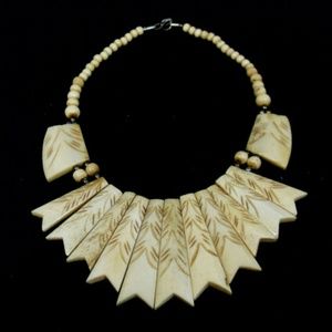 Tribal Carved Vintage Necklace Boho, Statement Big